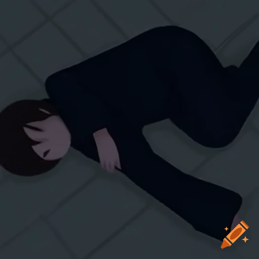 Niko from Oneshot laying on concrete watching rain, anime style