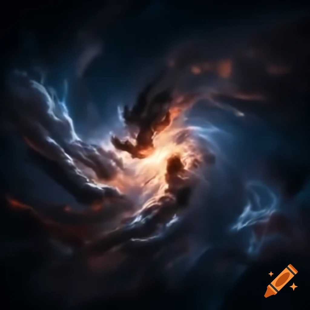 Surreal cosmic war scene featuring tension and sudden laughter leading to darkness
