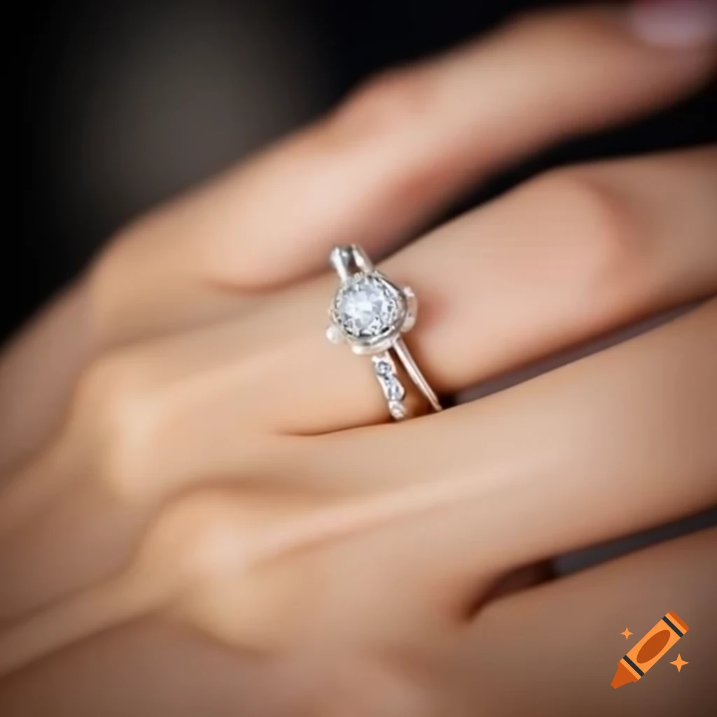 Engagement ring on finger in high definition