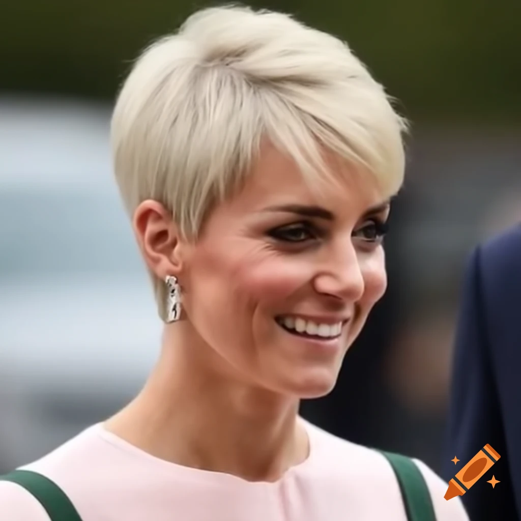 Catherine Middleton with a short pixie cut and clippered sides