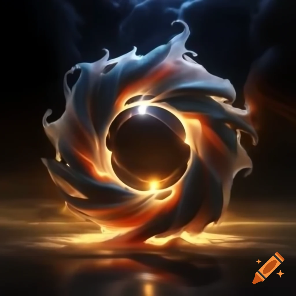 Mystic symbol visualizing force majeure, carved in sunset colors
