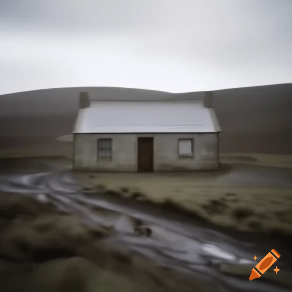 Old Welsh cottage in countryside surrounded by mud