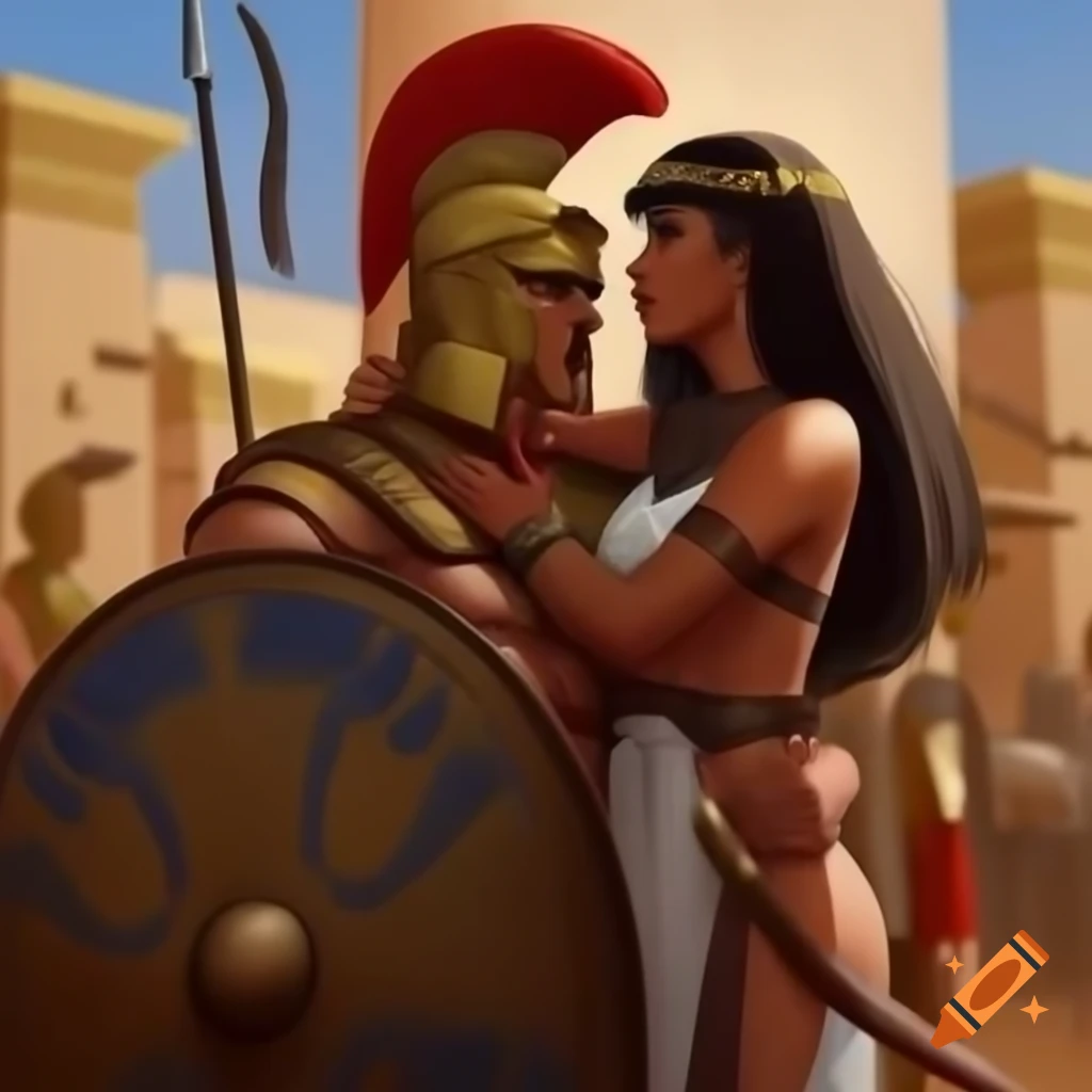 Roman soldier interacting with an Egyptian woman