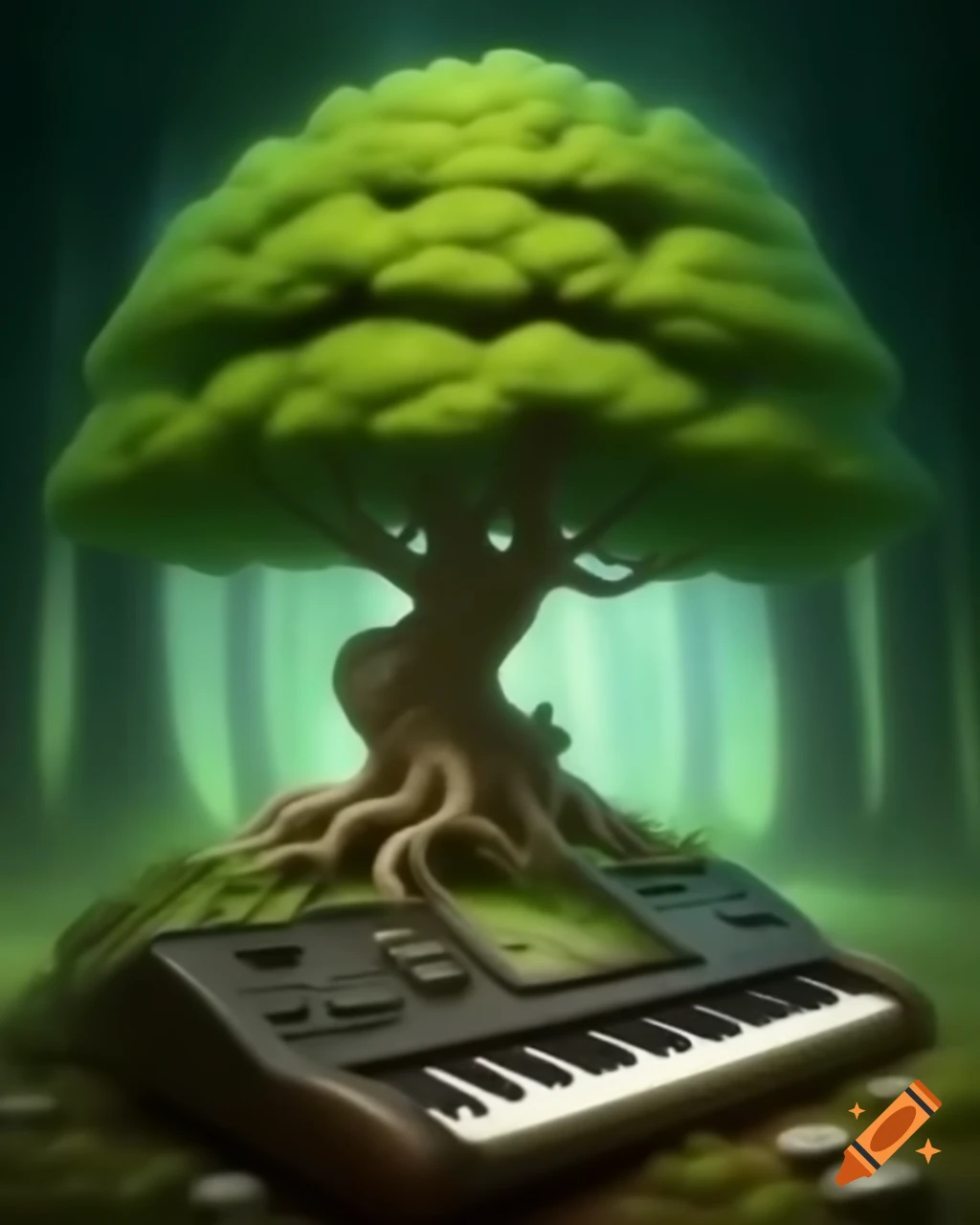 Fantasy tree playing a keyboard