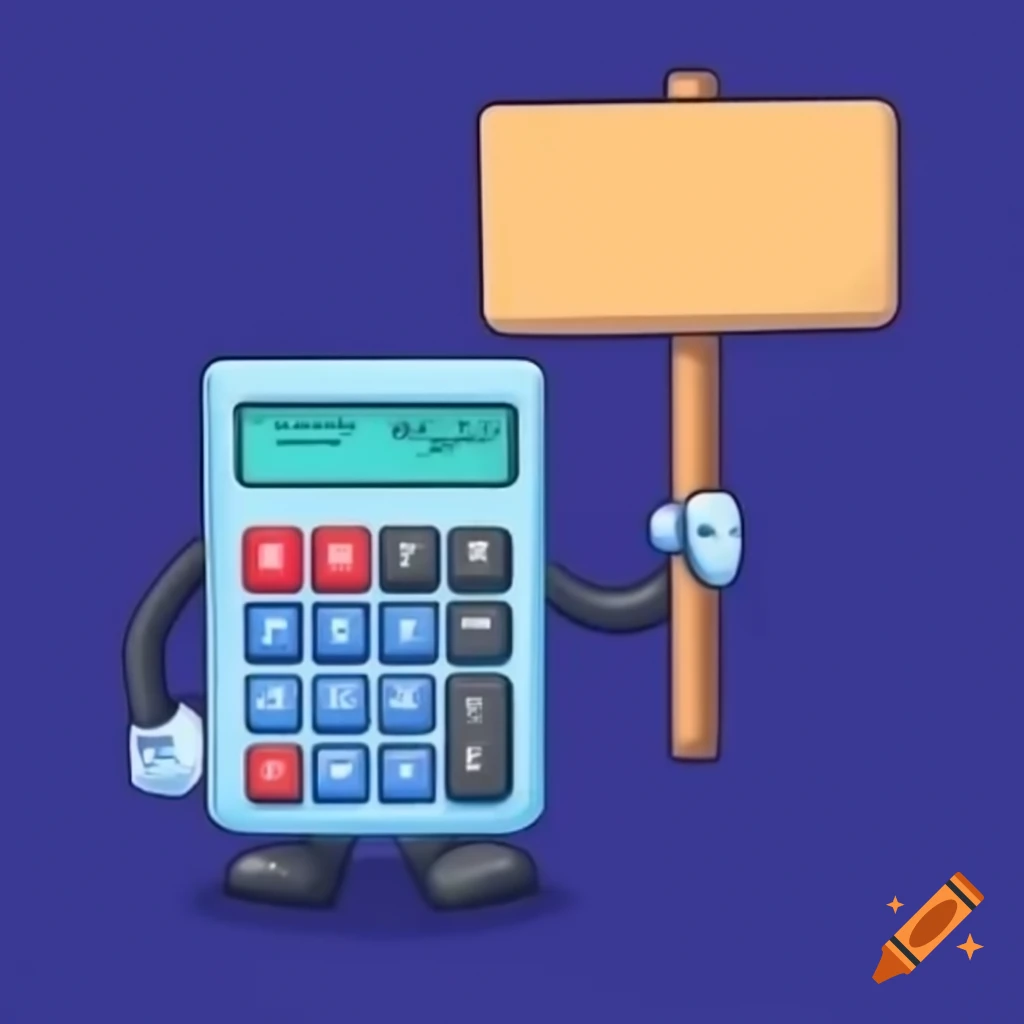 Calculator holding a sign