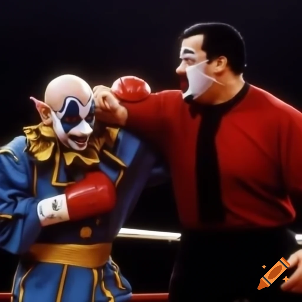 Steven Seagal in a humorous fight scene with a clown