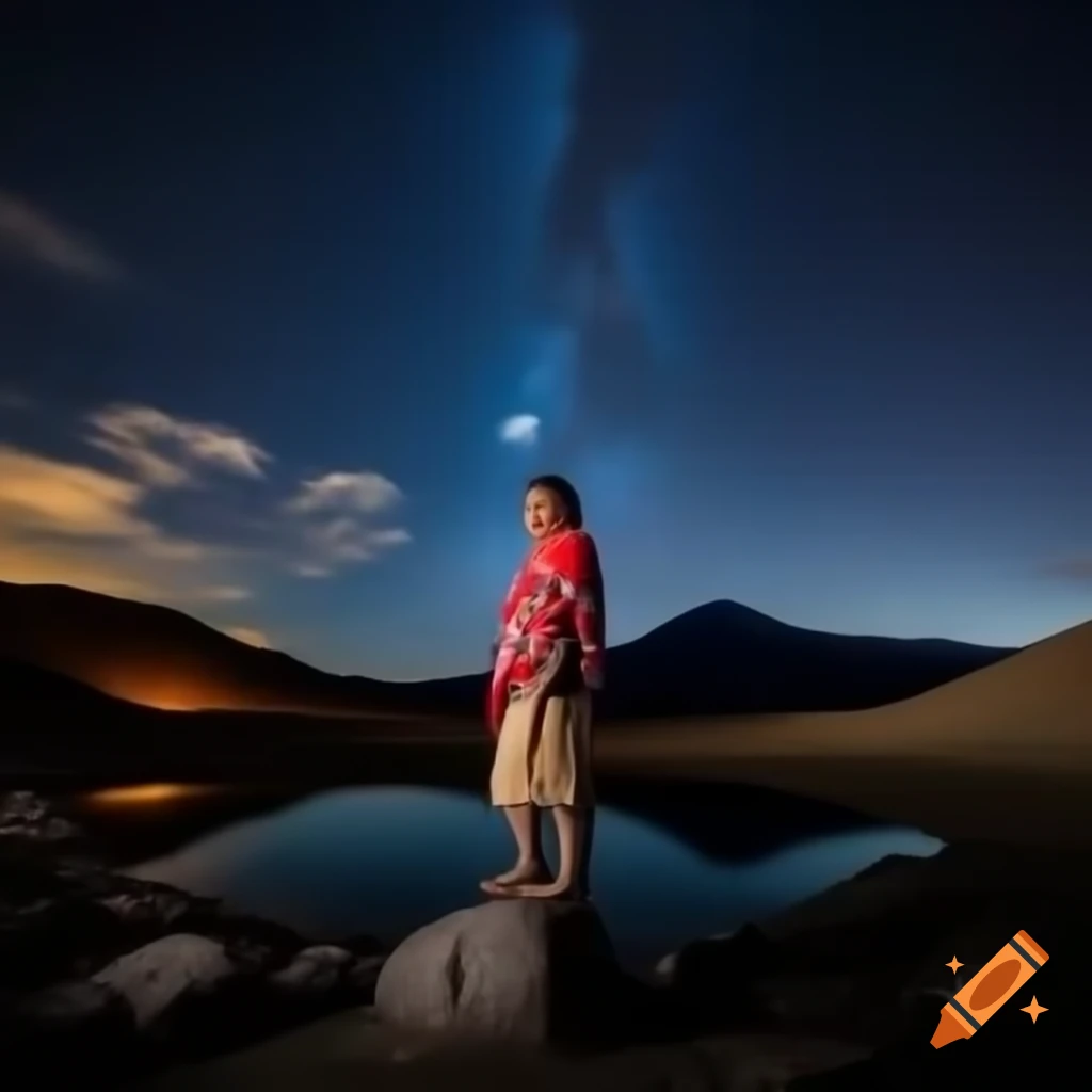 Quechua indigenous man gazing at the Milky Way above Potosi, Bolivia