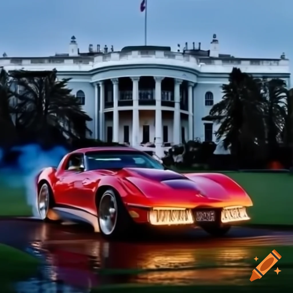 Chevy Corvette performing burnouts in front of the White House with LeBron James