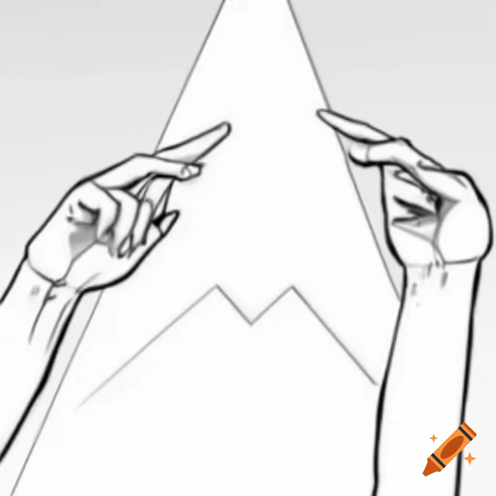 Black and white drawing of arms forming an upward triangle
