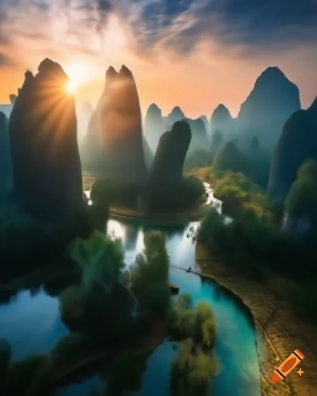 Legendary mountain lake shining in wilderness with high peaks
