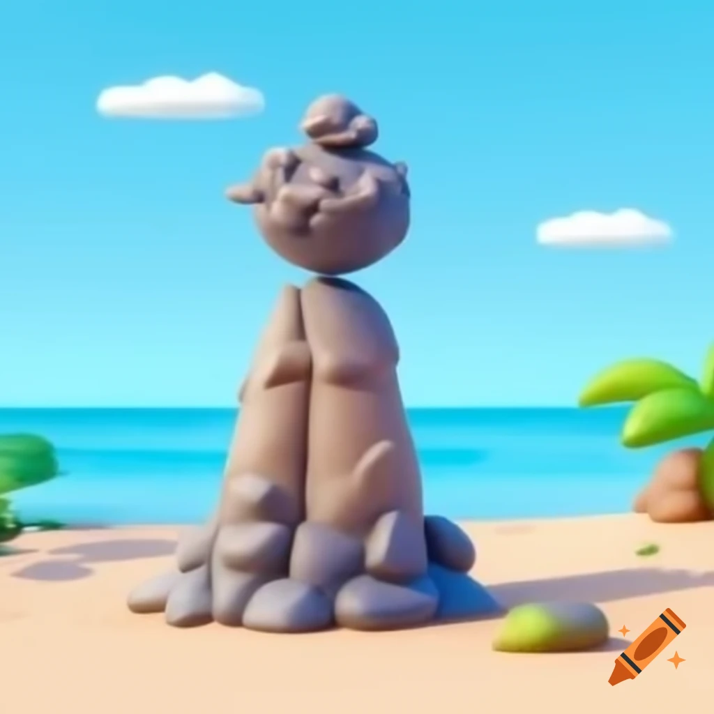 Cartoon-style seaside statue