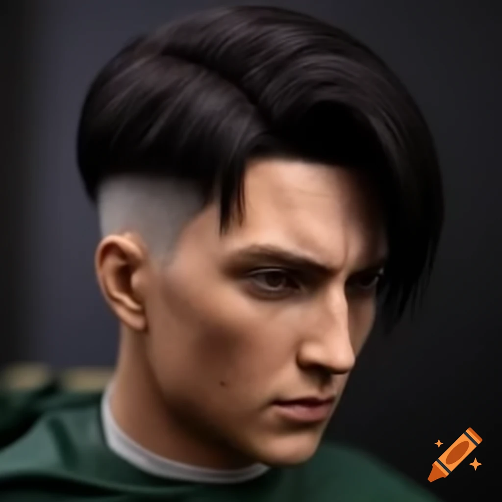 Realistic depiction of Levi Ackerman's haircut with undercut detail