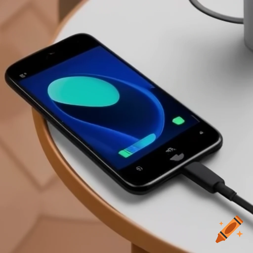 Mobile phone charging on a table