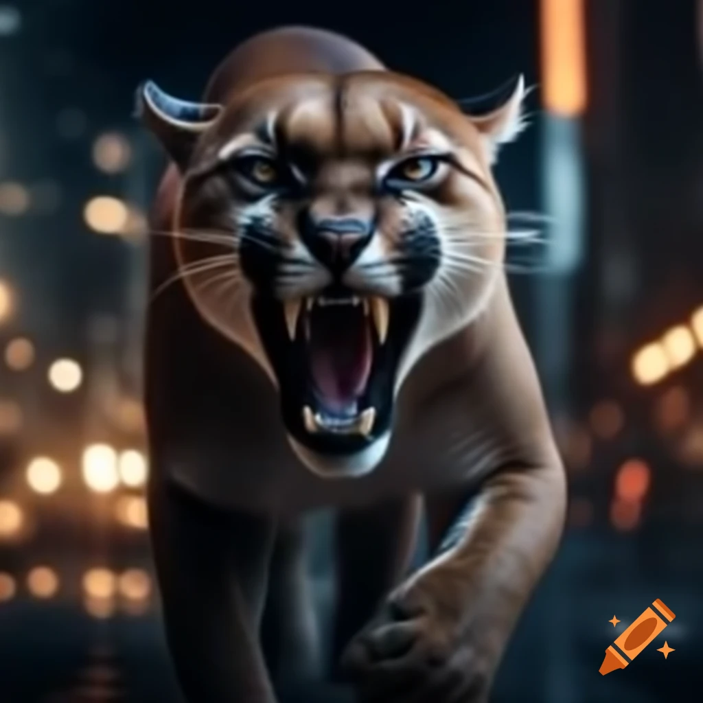 Cougar prowling through city at night