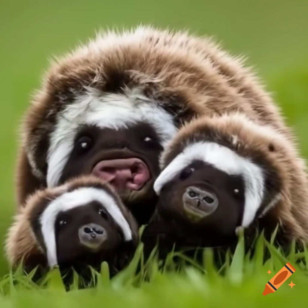 Two snuggling badgers