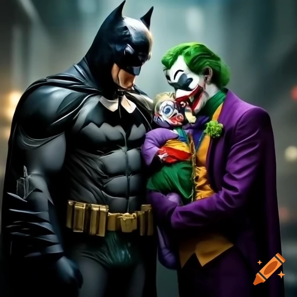 Concept art of Batman and Joker with a baby