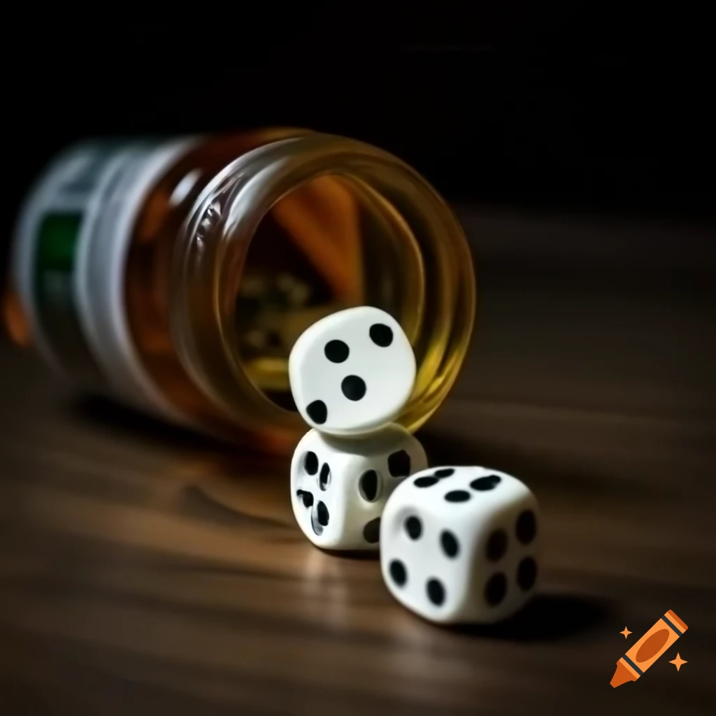 Two dice inside a pill bottle