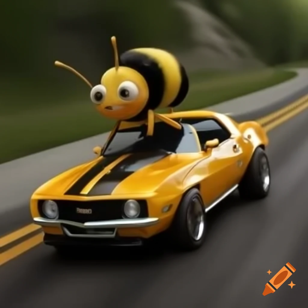 Bumblebee insect driving a Chevrolet Camaro