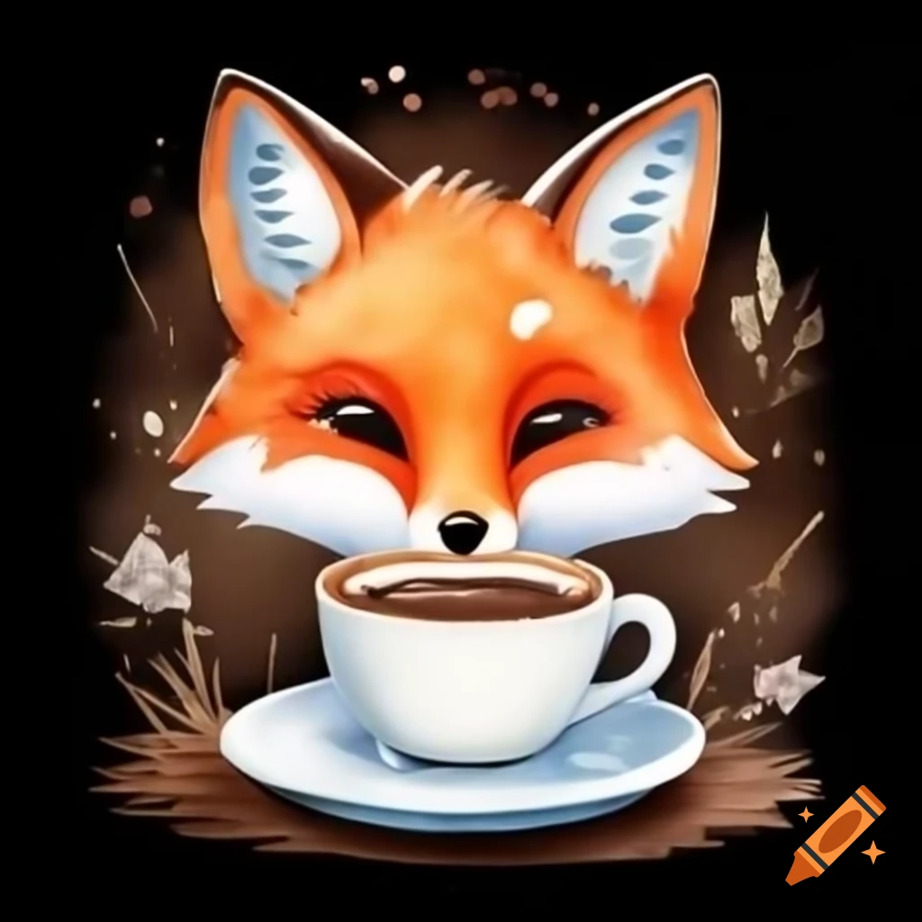 Fox enjoying a cup of coffee