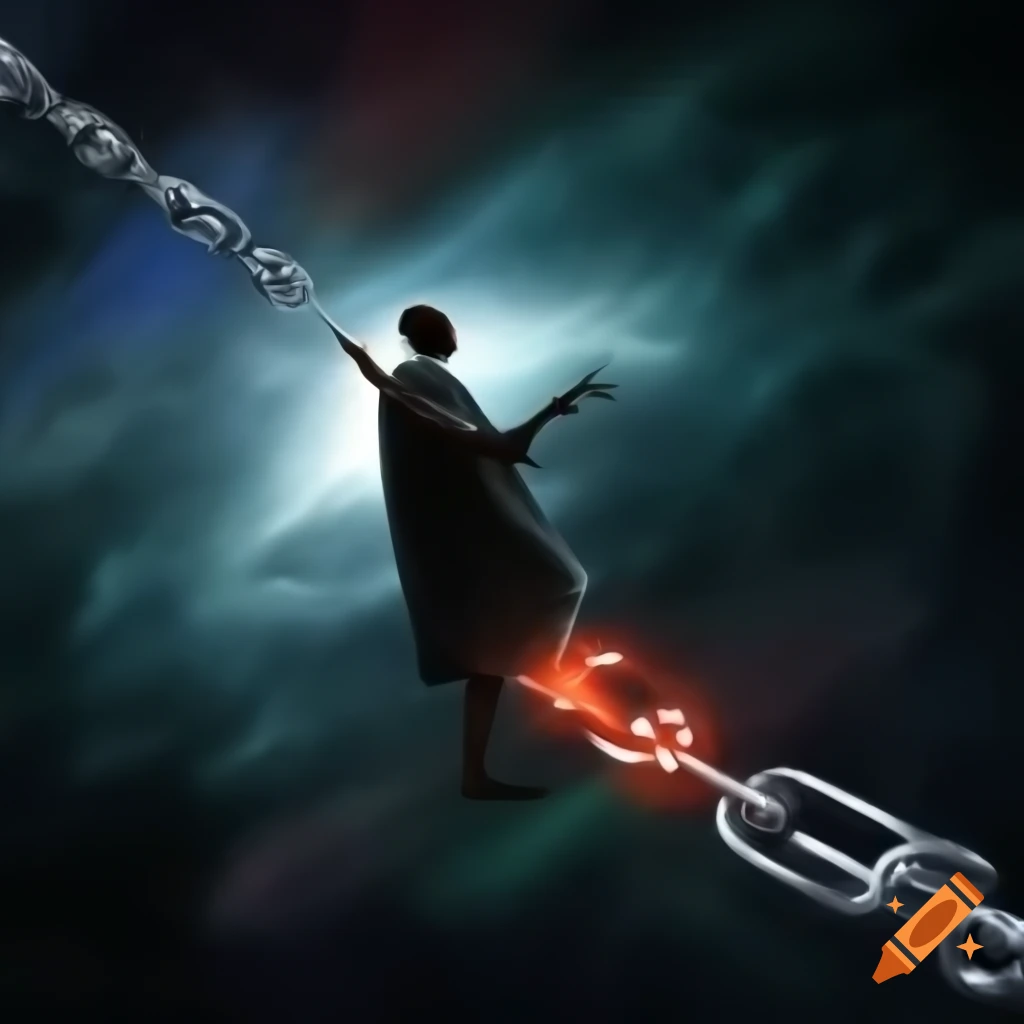 Artwork featuring Equiano surrounded by broken chains symbolizing escape from slavery