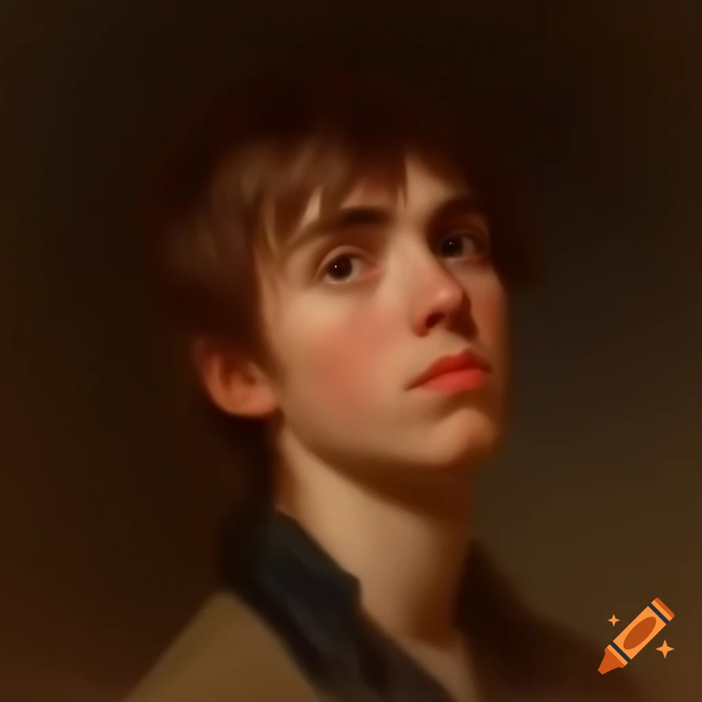 Young man resembling 20th century French painter with messy brown hair