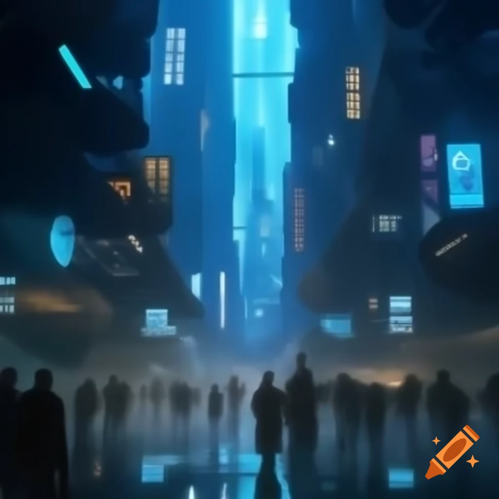 Imaginary futuristic utopian city in blue, inspired by C418