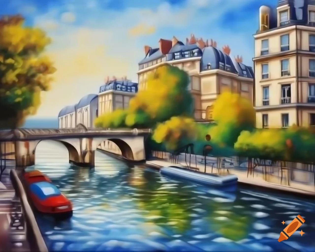 Oil painting of Paris showcasing its iconic architecture