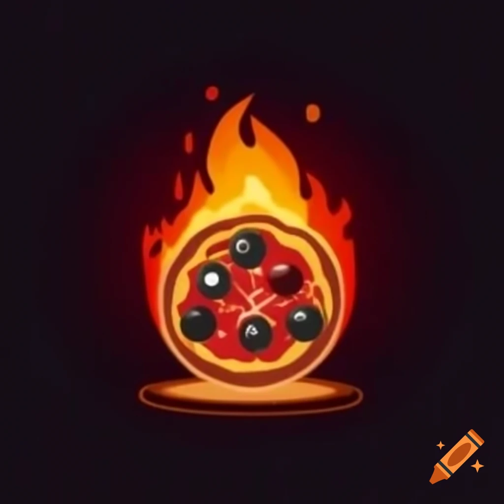 Traditional wood-fired oven logo with soft flames and pizza