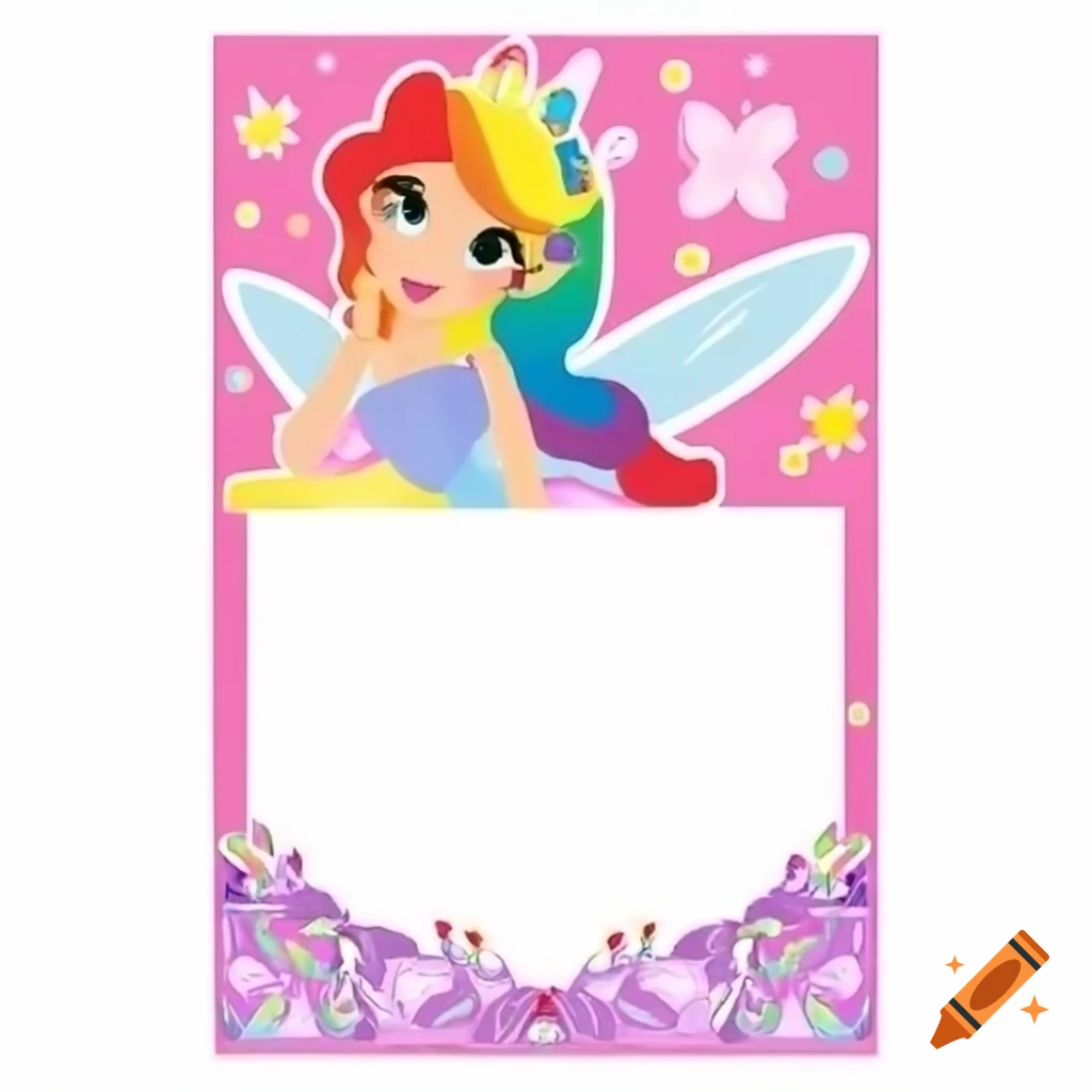 Cartoon fairy invitation card featuring rainbow princess
