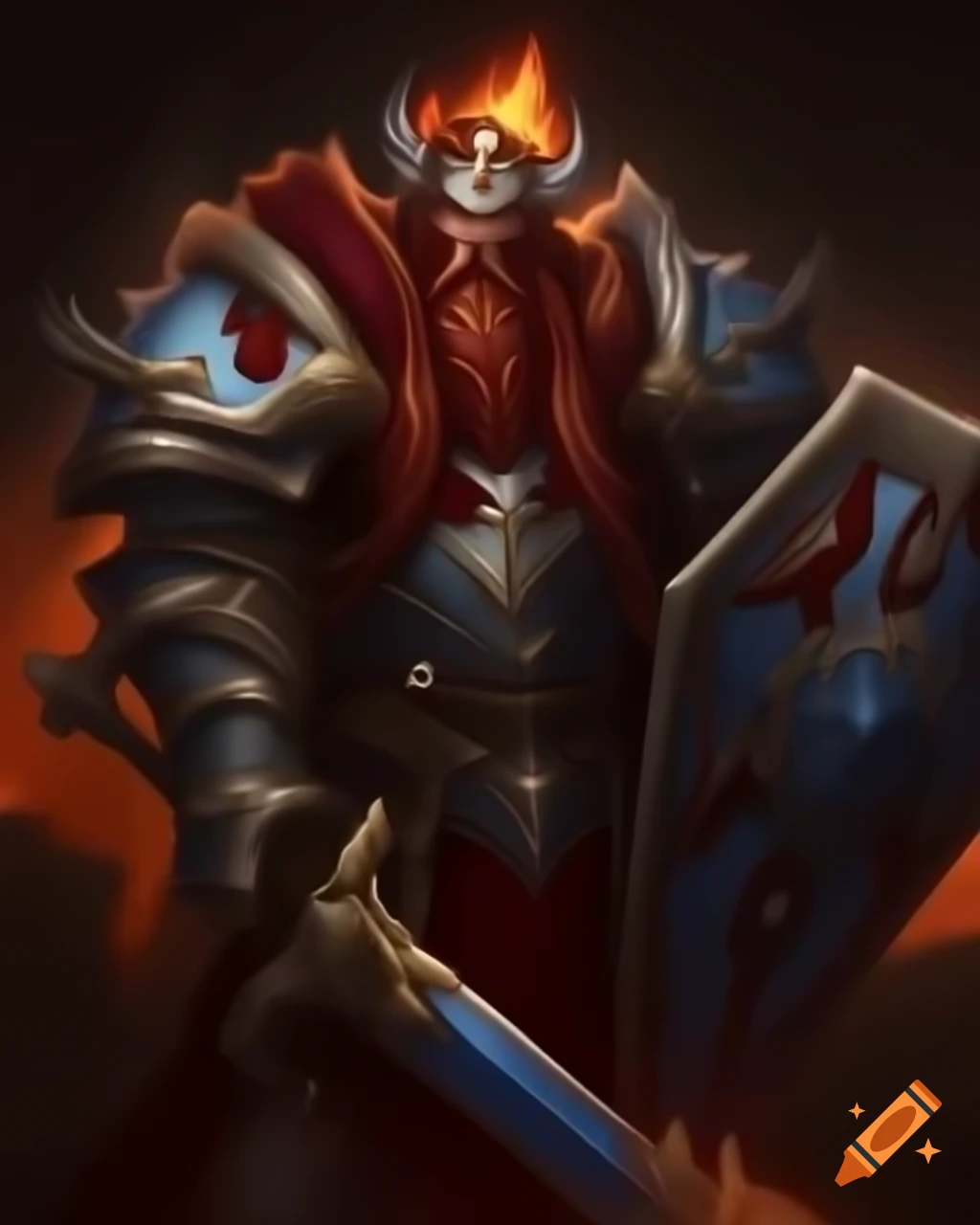 World of Warcraft paladin with shield and sword, flames in background, appearing impenetrable