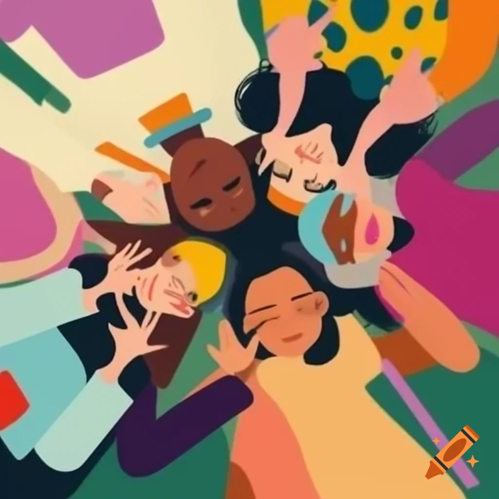 Colorful and creative depiction of joyful moments at home, school, and community