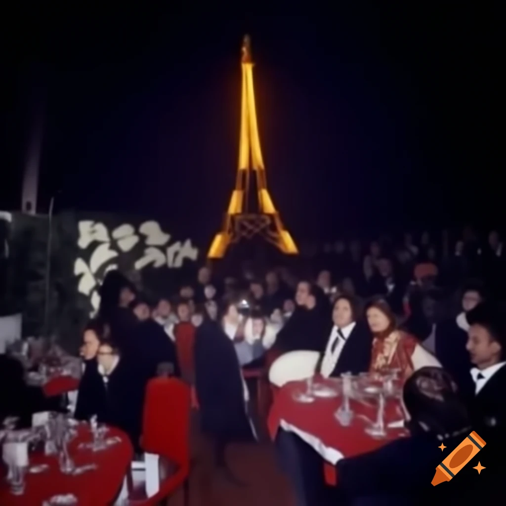 Elegant glass pavilion in Paris during summer evening 1982