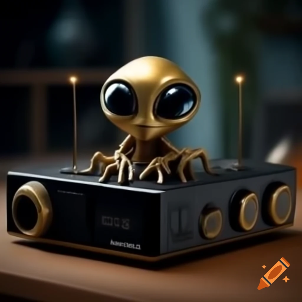 Alien-themed design for audiovisual cinema in black and gold colors