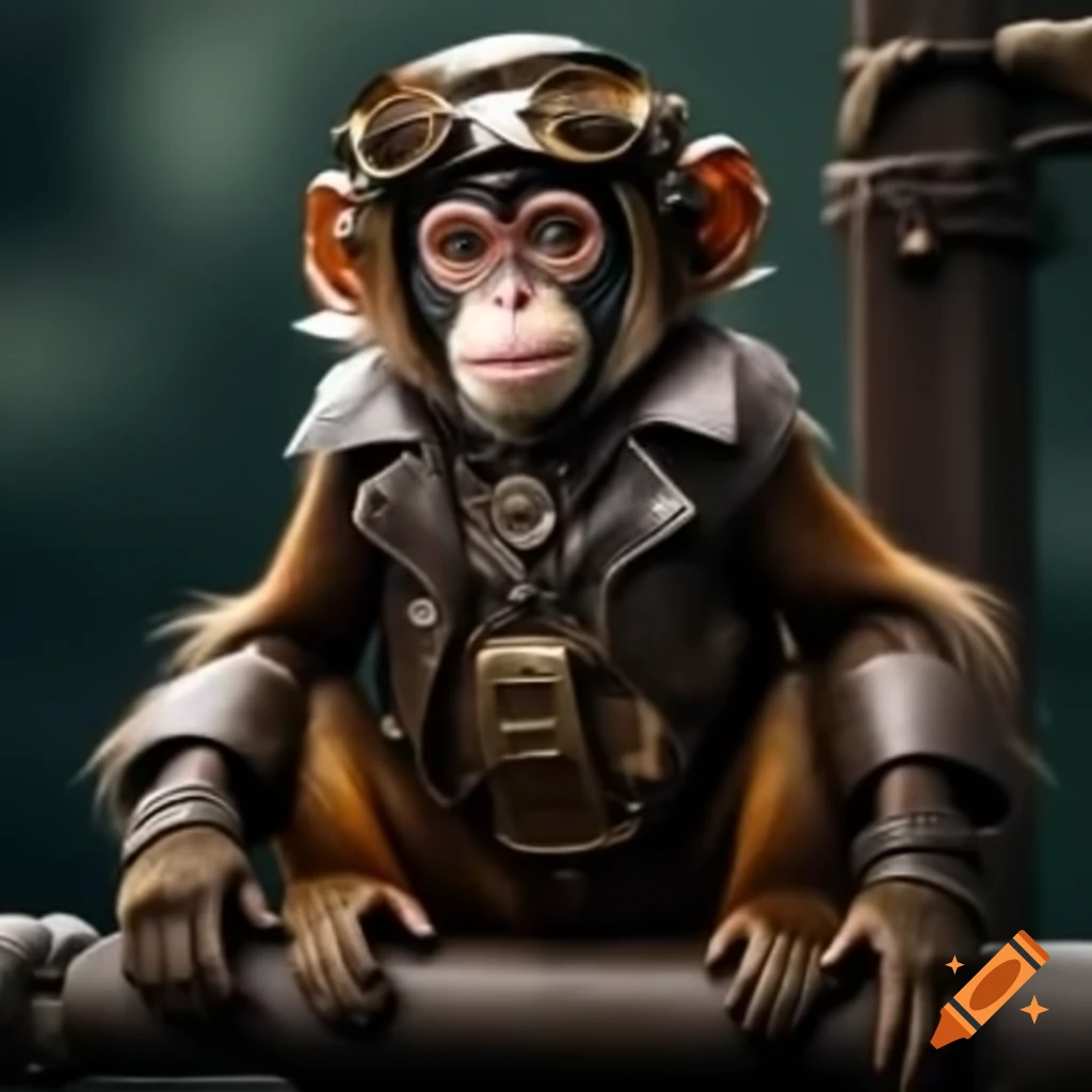 Steampunk monkey sitting on a pole