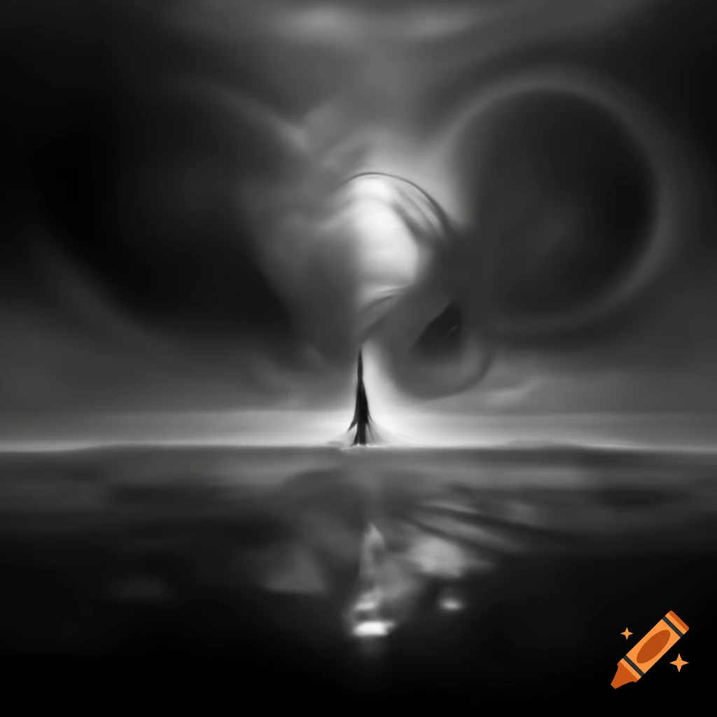 Surrealist monochrome artwork with abstract elements