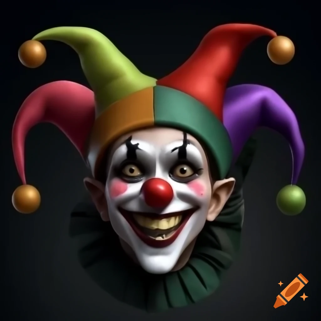 Symmetrical jester head with evil smile and jester hat