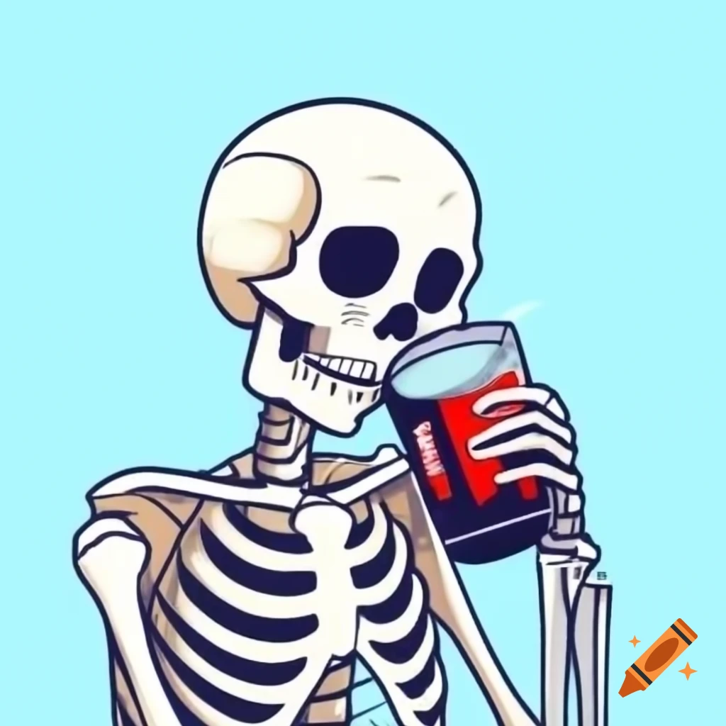 Skeleton enjoying a Coke drink