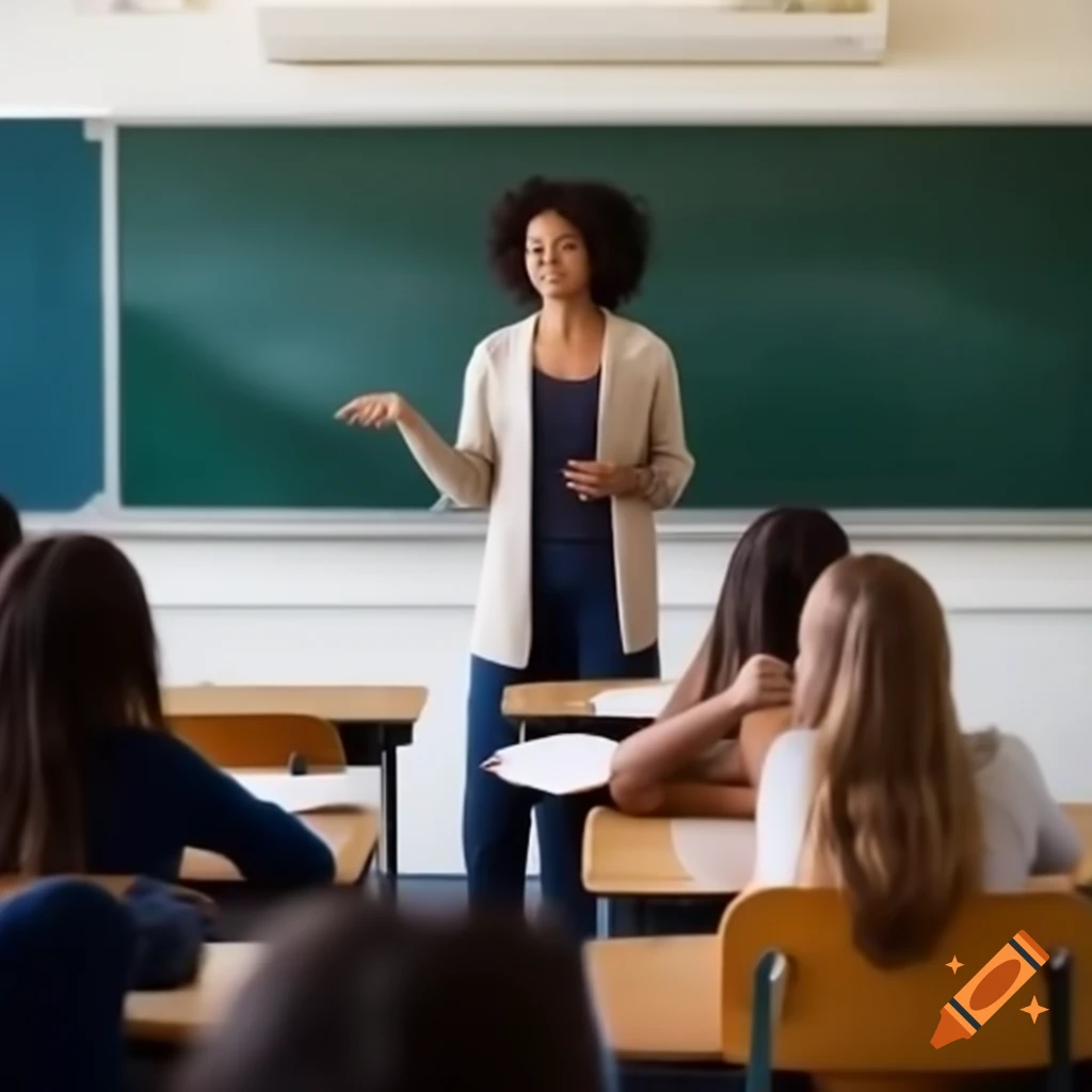 Teacher explaining classroom rules to students