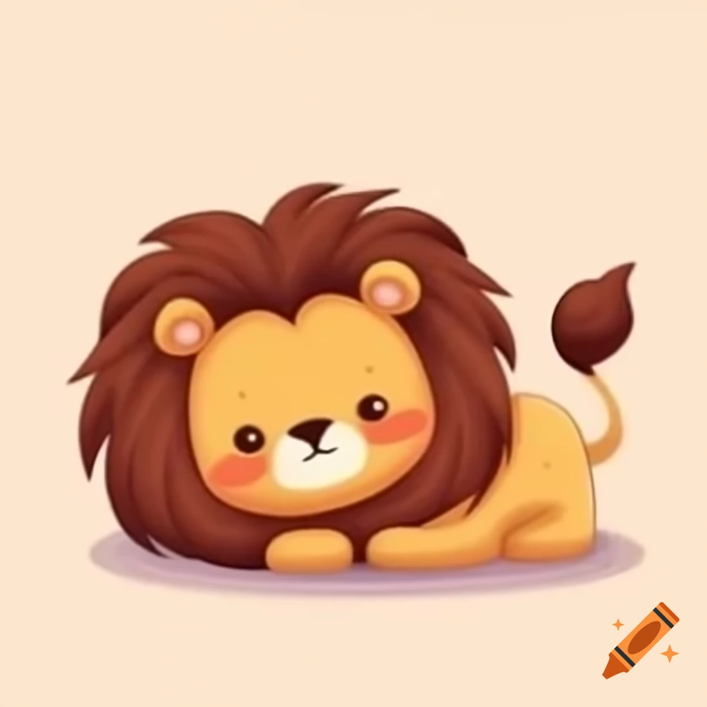 Cute kawaii style drawing of a lion lying down