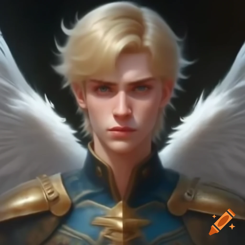 Male blond angel in serene pose