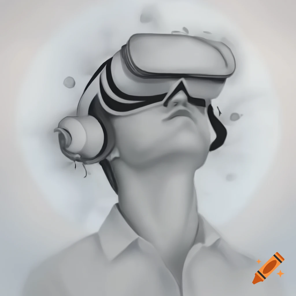 Futuristic pencil drawing of virtual reality headset with technology background
