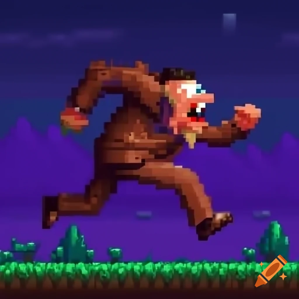 Man running from a pixelated monster