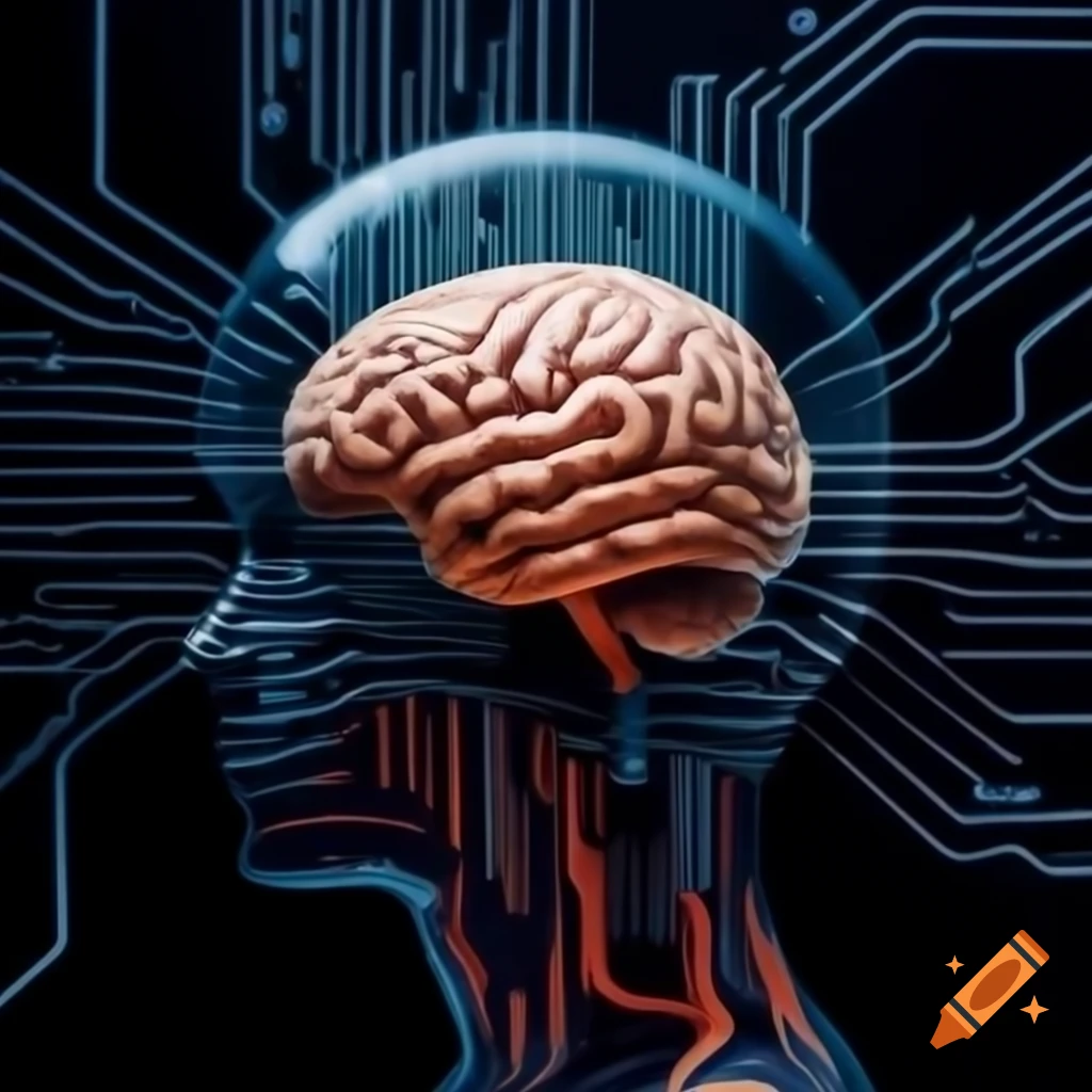 70s sci-fi organic machine art with brain circuit board