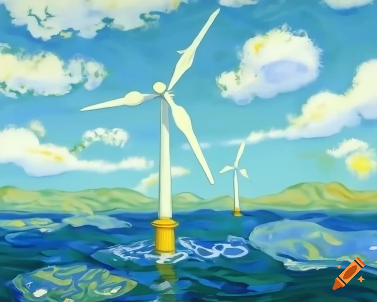 Offshore wind turbine in Van Gogh style