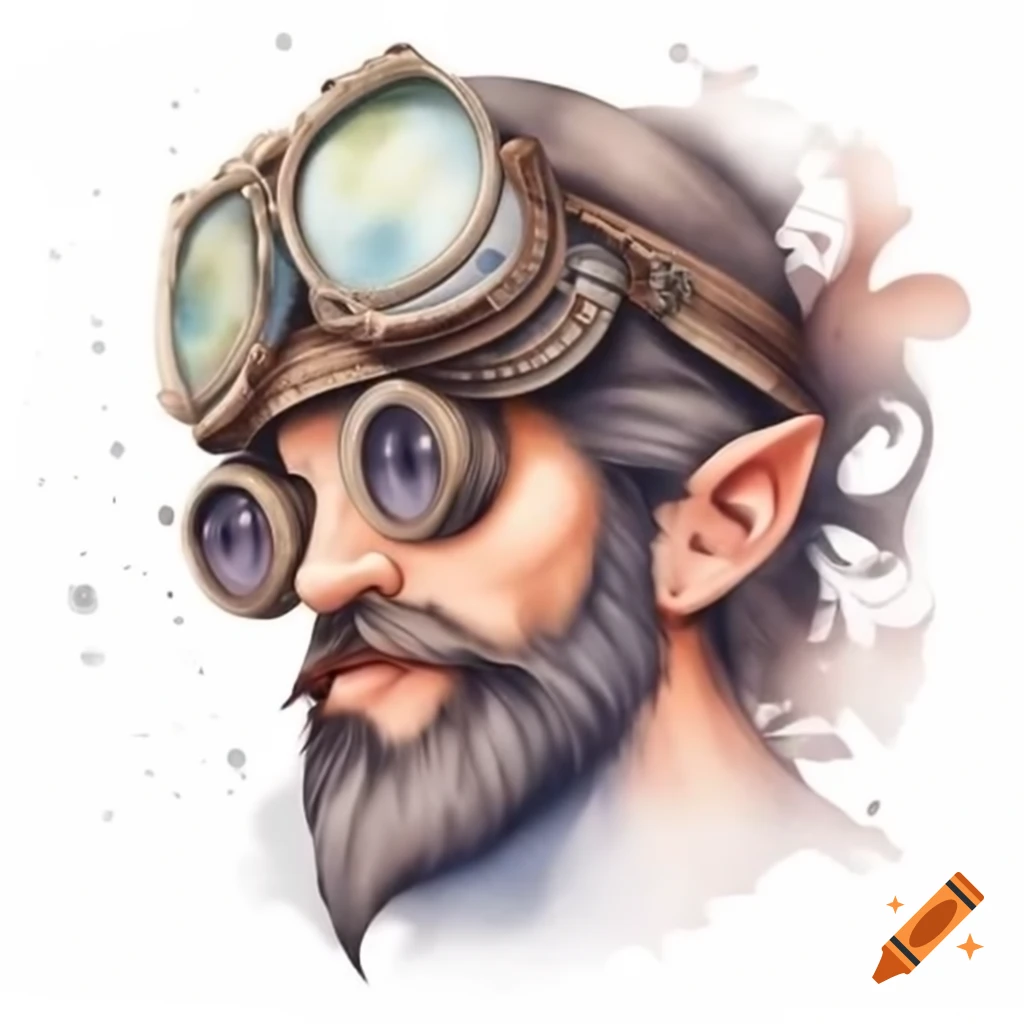 Steampunk gnome with multi-lens goggles and no beard