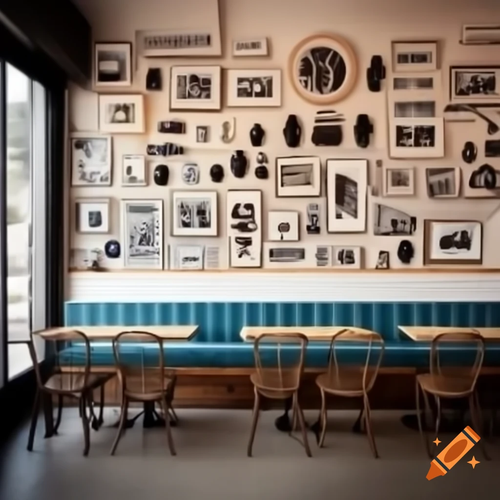 Wall of a cafe shop featuring interesting decor
