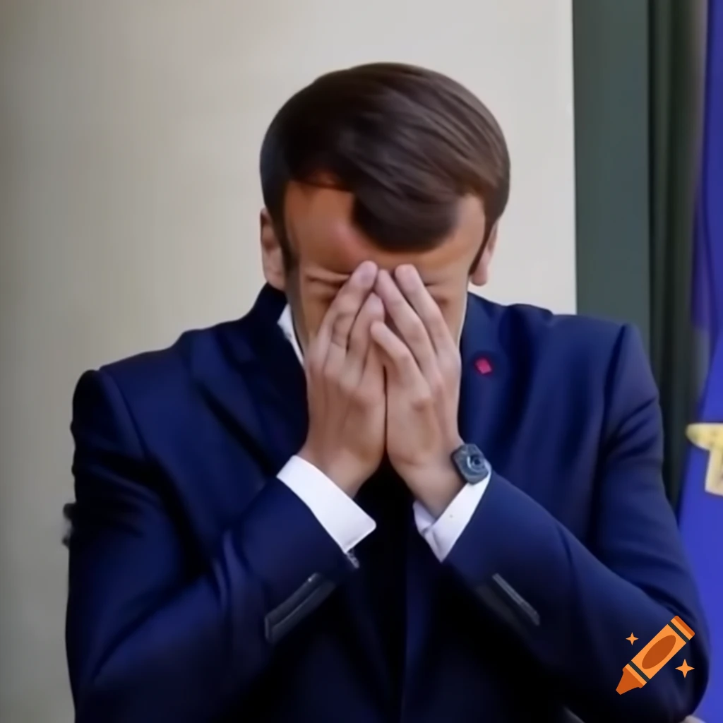 Emmanuel Macron displaying emotions outside the Elysee Palace