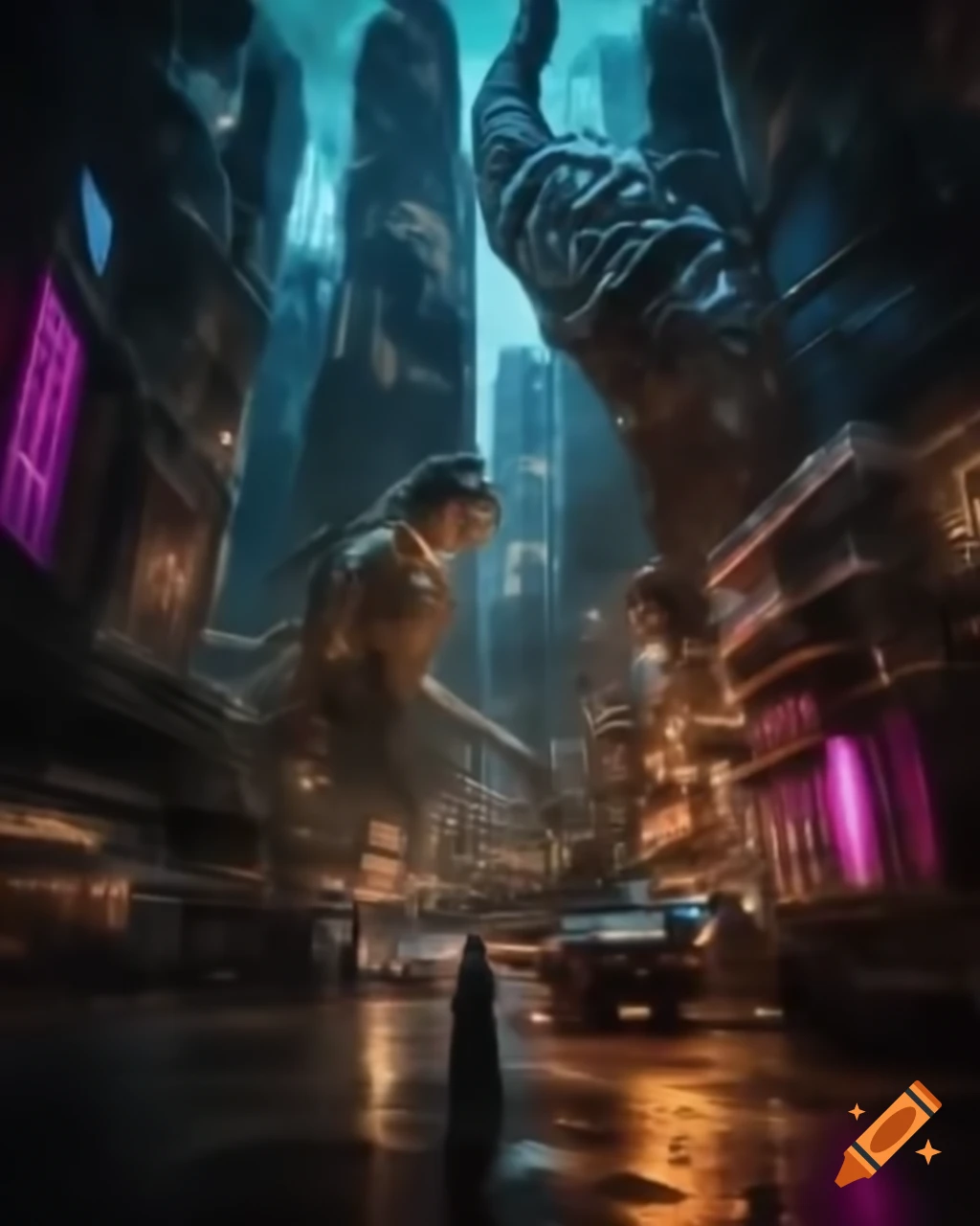 Surreal Biopunk cityscape depicting fusion of technology and biology