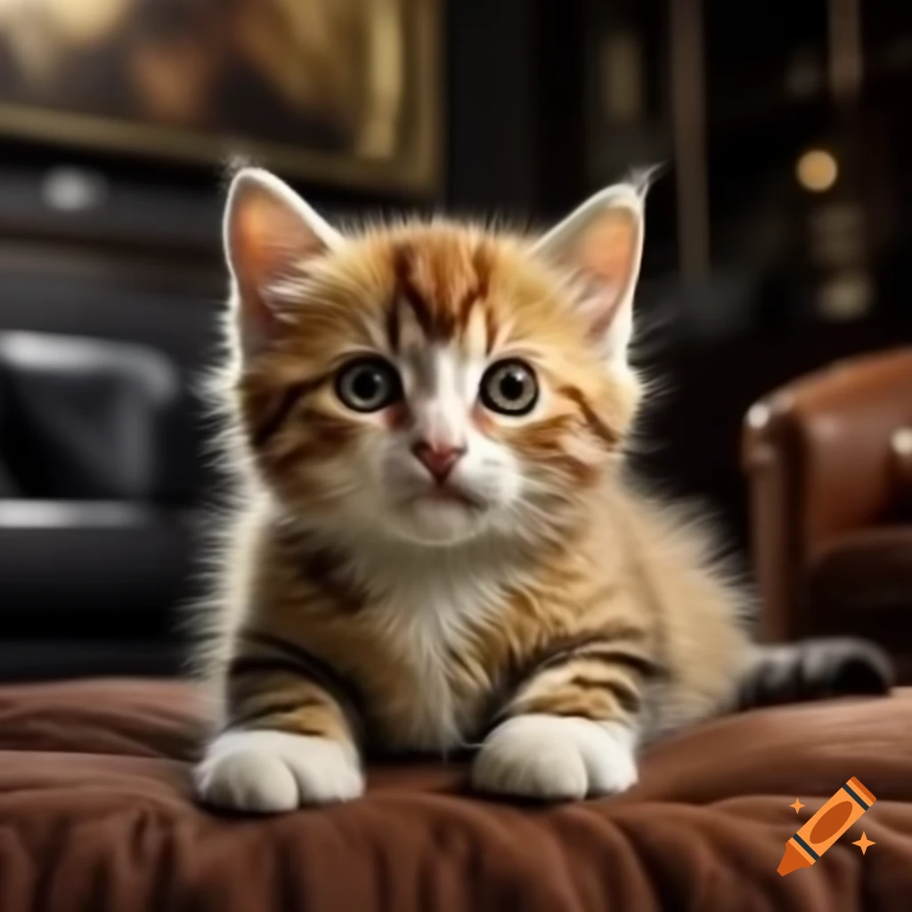 Cute kitten in luxurious living room