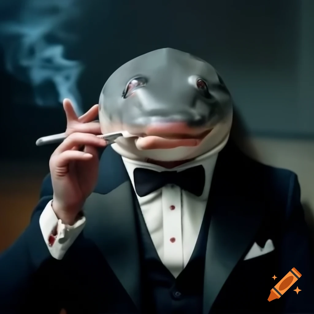 Sturgeon in tuxedo with cigarette